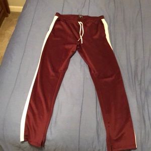 Maroon, Cream-Striped Track Pants